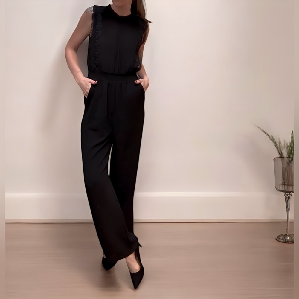 Monteau Black Formal Jumper with Lace Detail
